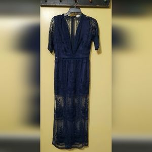Eleter blue layered lace high low maxi dress. Size small